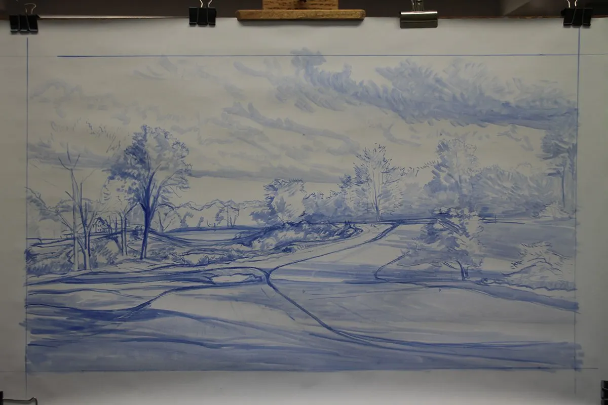 A work-in-progress painting of the 16th hole at Merion, 2013 US Open Championship by renowned Hilton Head Island artist Linda Hartough