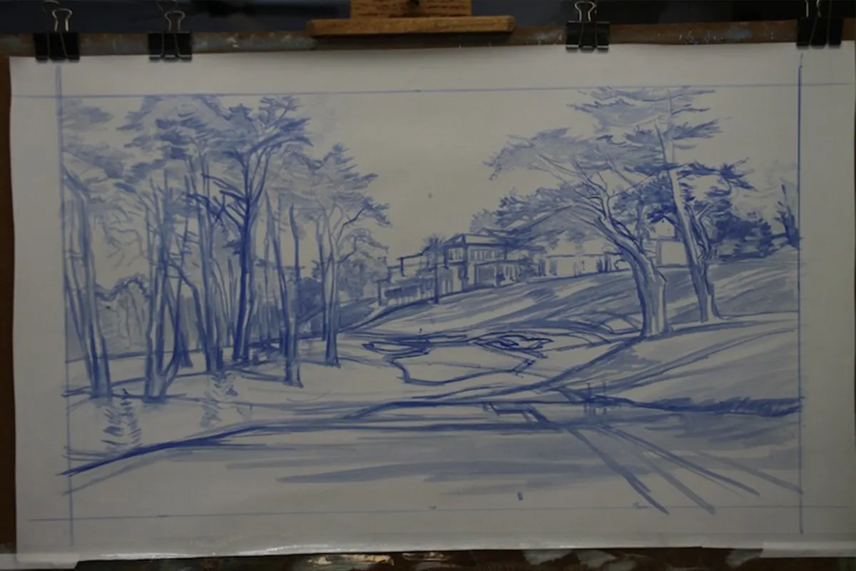 A work-in-progress painting of the 8th hole at Olympic, 2012 US Open Championship by renowned Hilton Head Island artist Linda Hartough