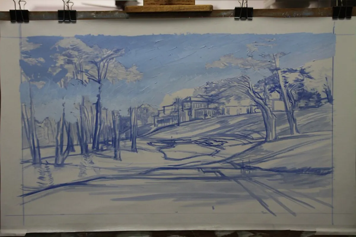 A work-in-progress painting of the 8th hole at Olympic, 2012 US Open Championship by renowned Hilton Head Island artist Linda Hartough